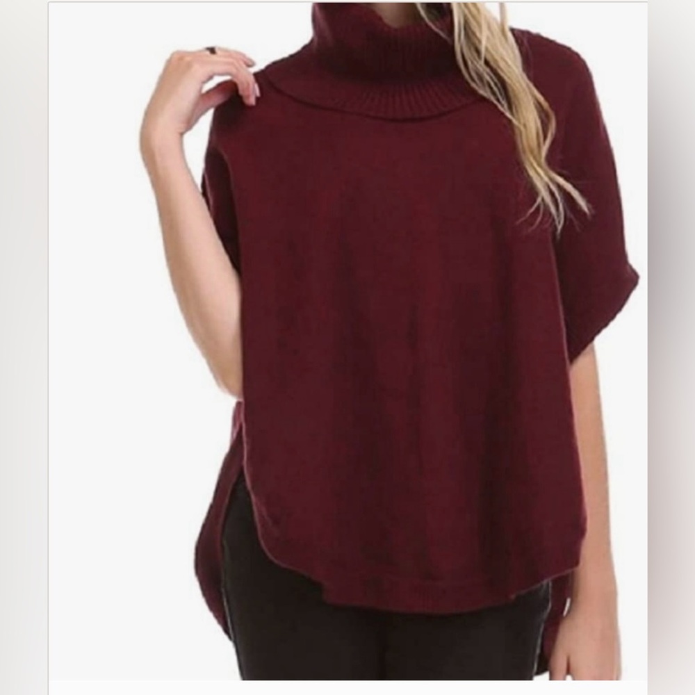 Sisters Cowl Neck Burgundy Fall Winter Outdoor Poncho Sweater